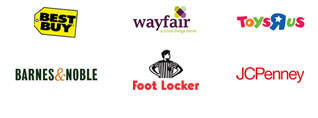 Best Buy, wayfair, ToysRUs, Barnes & Noble, Foot Locker, JCPenney